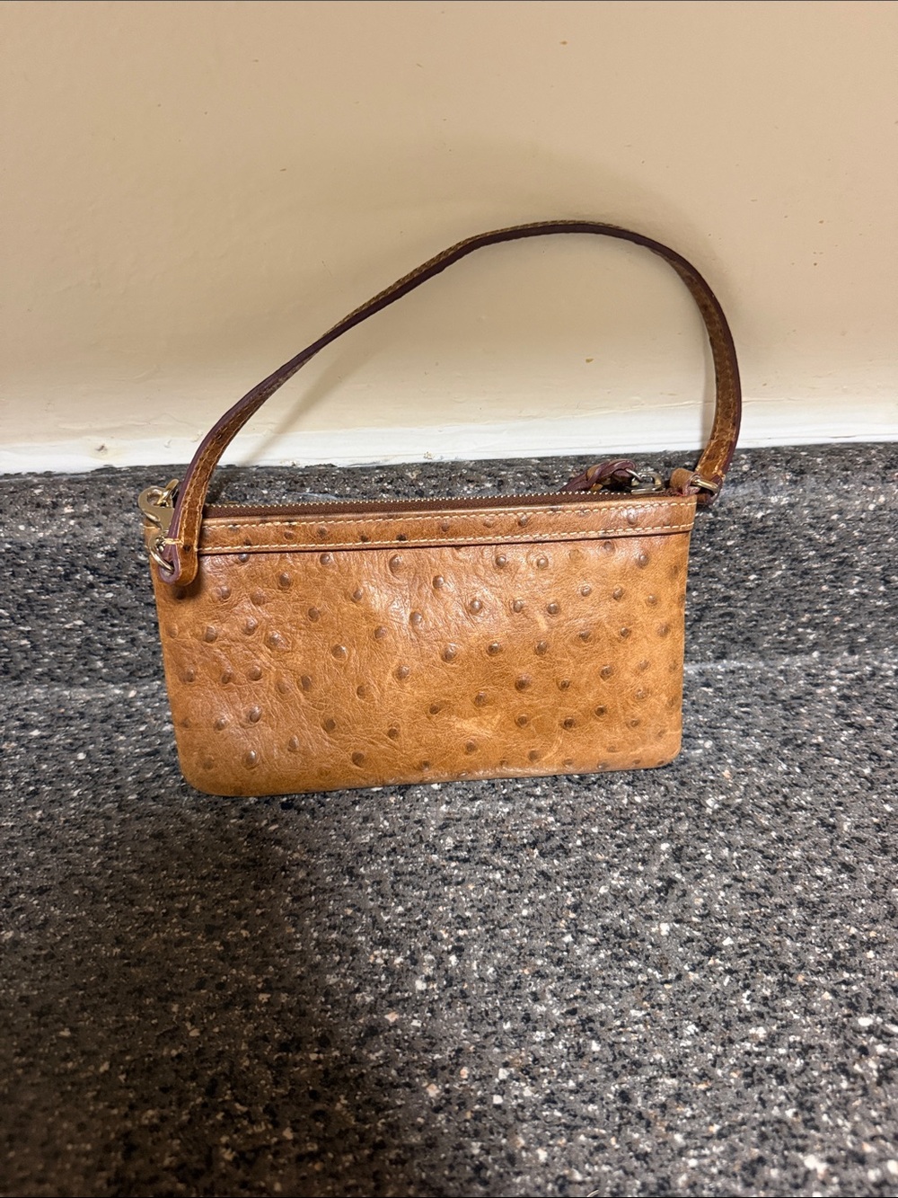 Dooney & Bourke Cognac Ostrich-Embossed Wristlet - Picture 2 of 7